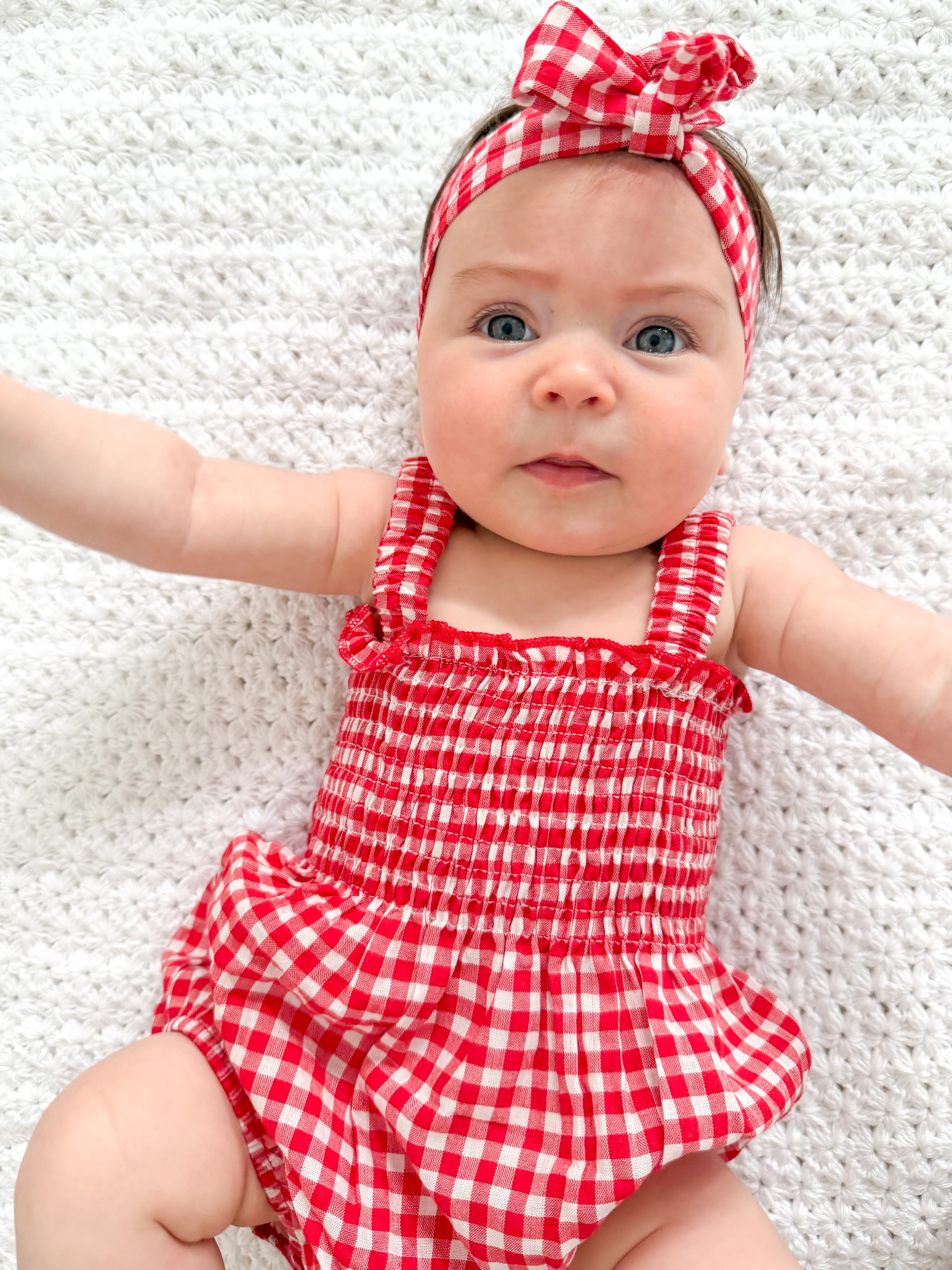 Red Gingham Romper Set