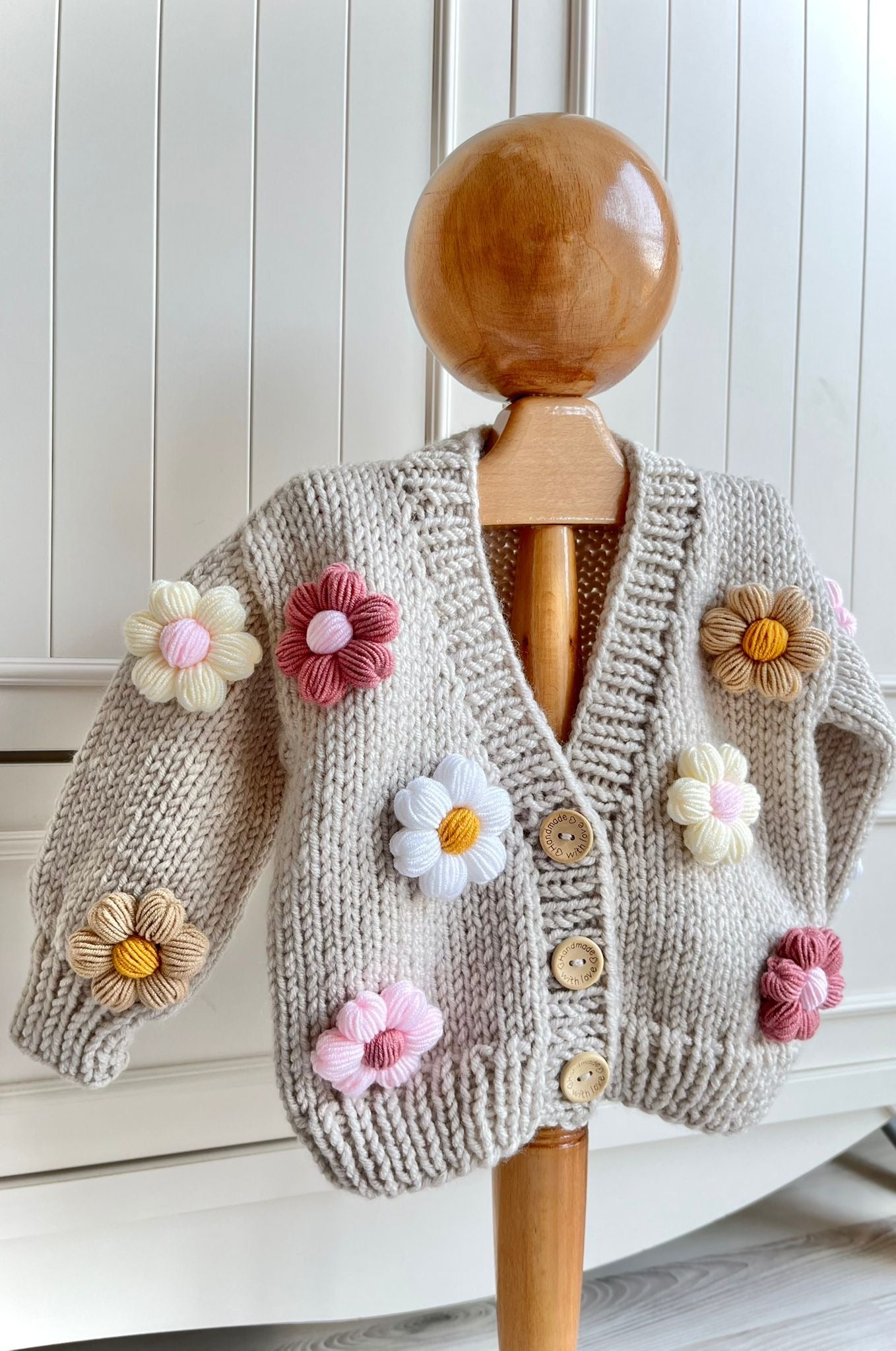 Soft Pinks Daisy Cardigan - Handmade Knit