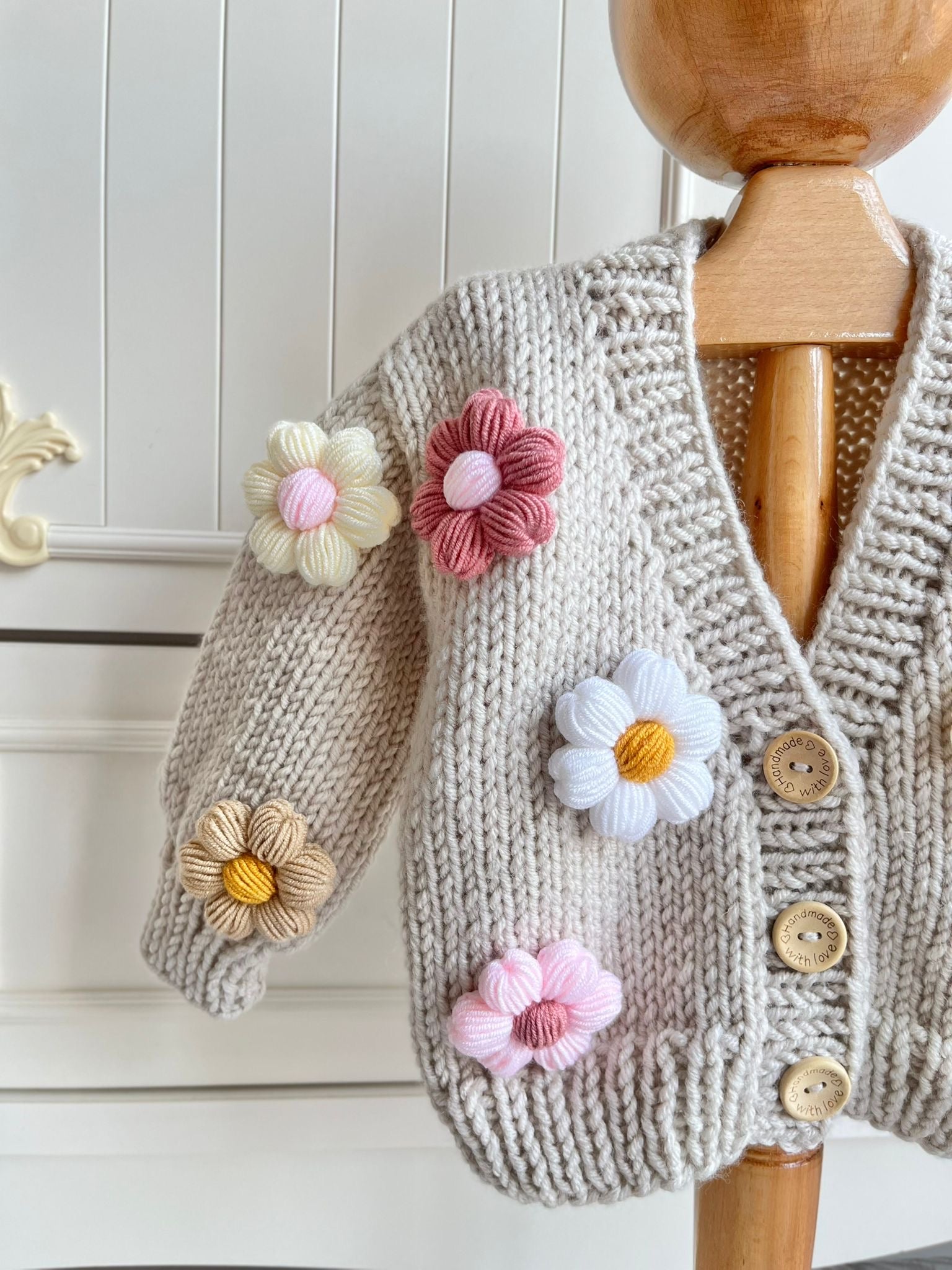 Soft Pinks Daisy Cardigan - Handmade Knit