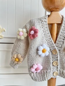 Soft Pinks Daisy Cardigan - Handmade Knit