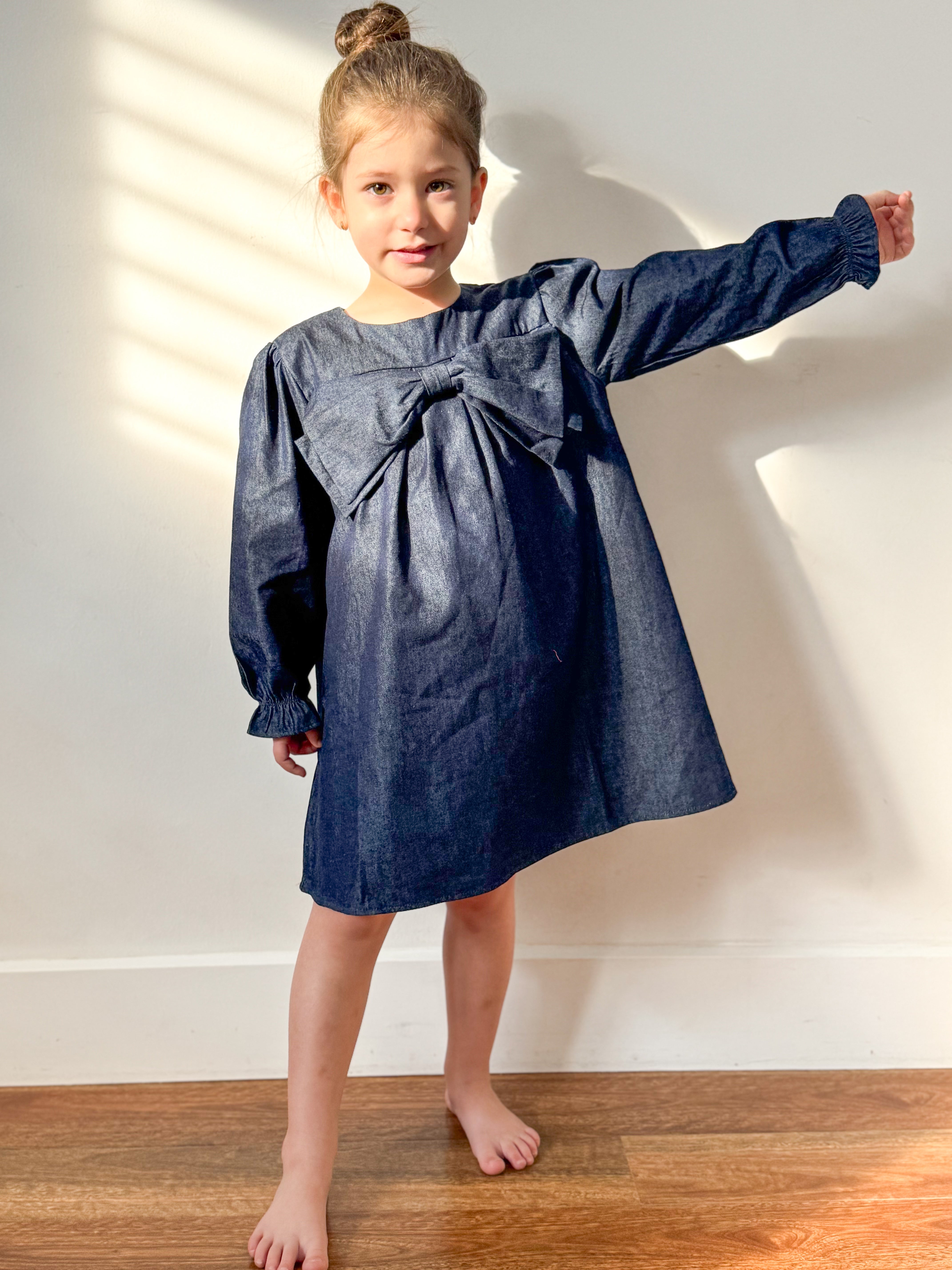 Belle Bow Dress - Denim