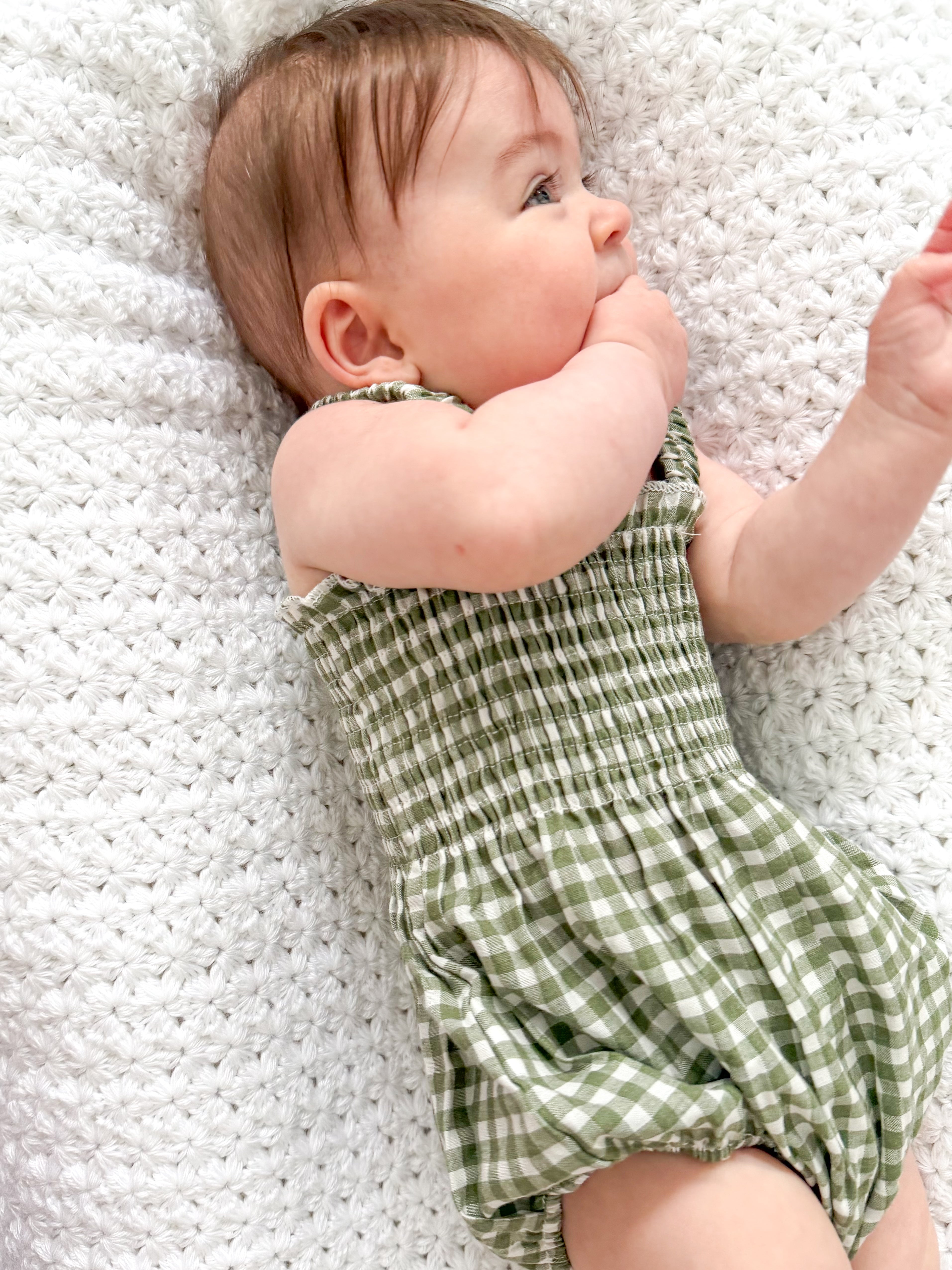 Sage Gingham Romper Set