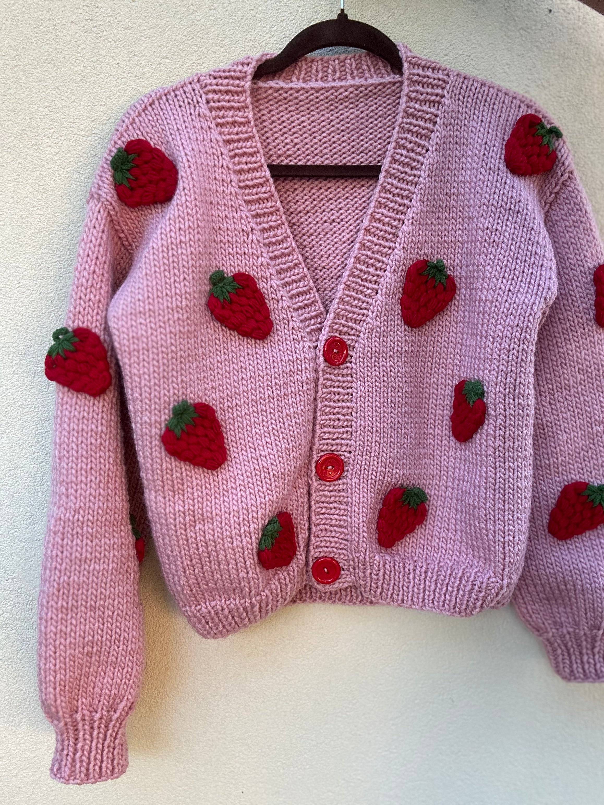 Adult Strawberry Cardigan - Handmade Knit