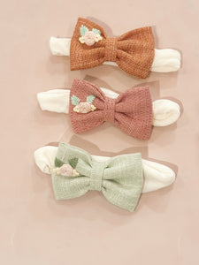 Embroidered bow headband